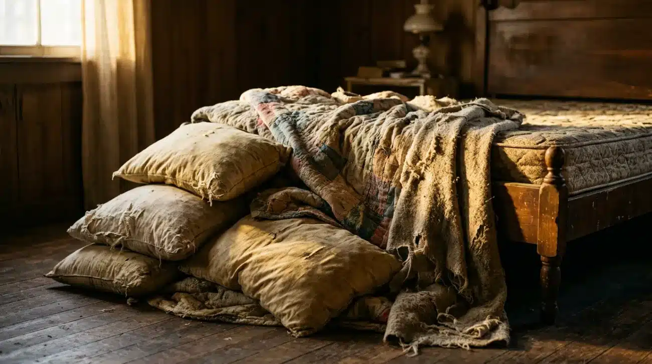 Old Pillows and Worn Bedding